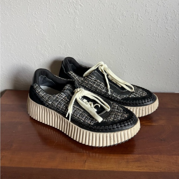 Dolce Vita Black Tweed Dolen Lace Up Fashion Sneaker Womens 7.5 Blokecore - Picture 1 of 9